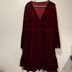 HALARA Deep Red Velvet Dress Women's 1X Stretch Gardencore New